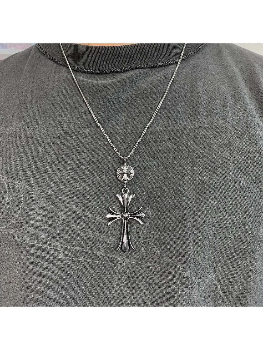 Cyber 2000s y2k grunge punk opium cross pendant style necklace. Cool design